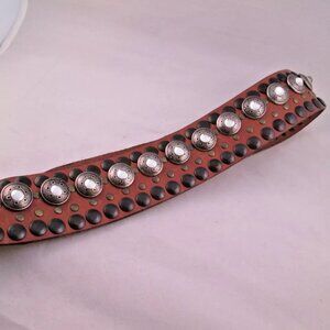 Chic Norma Walters Leather Studded Brown Belt With Buckle Made In Paris
